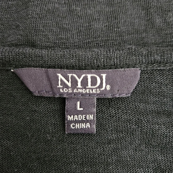 NYDJ Tee Shirt Linen Charcoal Short Sleeve Lace Trim Scoop Neck Boho Top - Picture 5 of 7